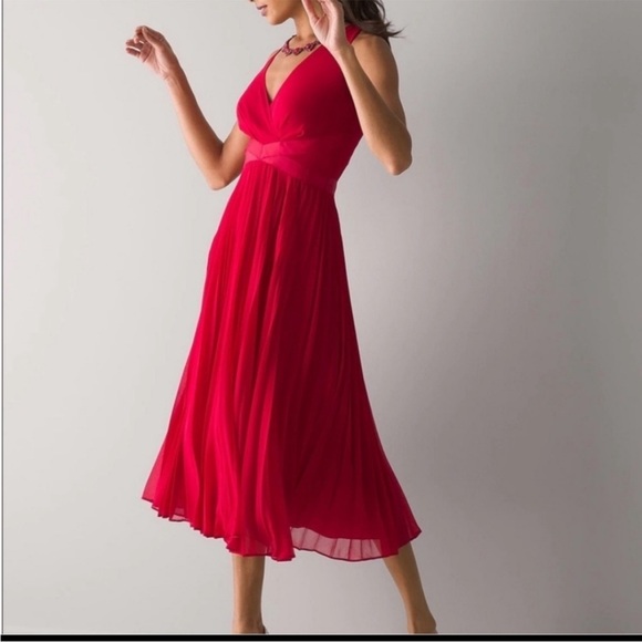 NWT White House Black Market RED PLEATED SLEEVELESS DRESS Cocktail Wedding 8 - Picture 4 of 10
